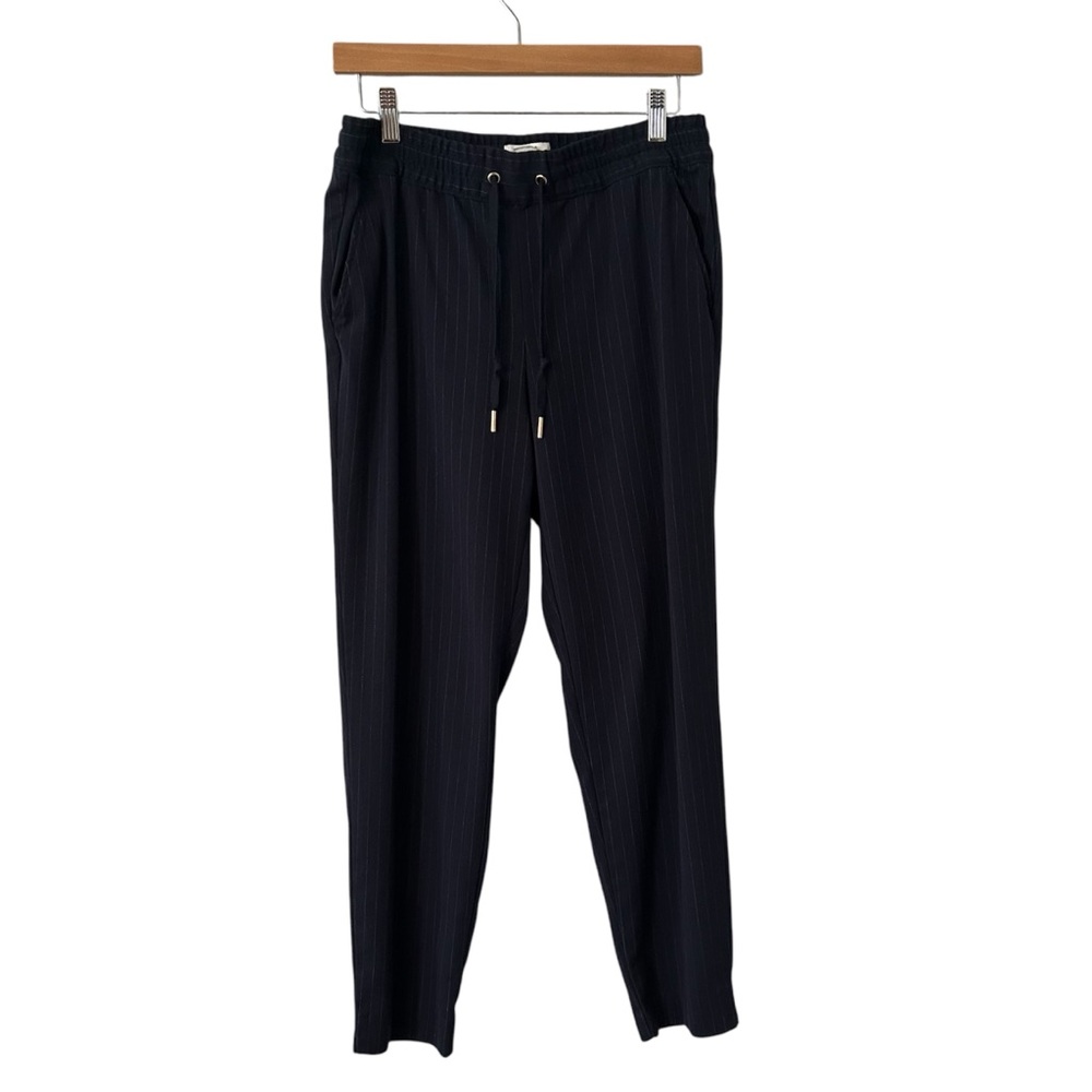 H&M Navy Blue White Pinstriped Drawstring Cropped Pants Women’s Size 6